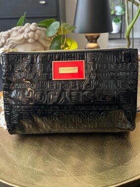 Betsey Johnson Black Glossy Embossed Clutch